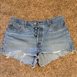 Levi's Distressed Light Blue High-Rise Jean Shorts